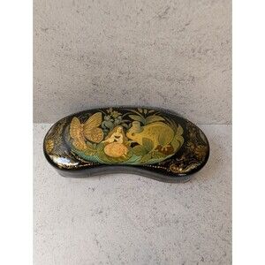 Hand-Painted Russian Lacquer Box – “Thumbelina” Fairy Tale Scene – Signed